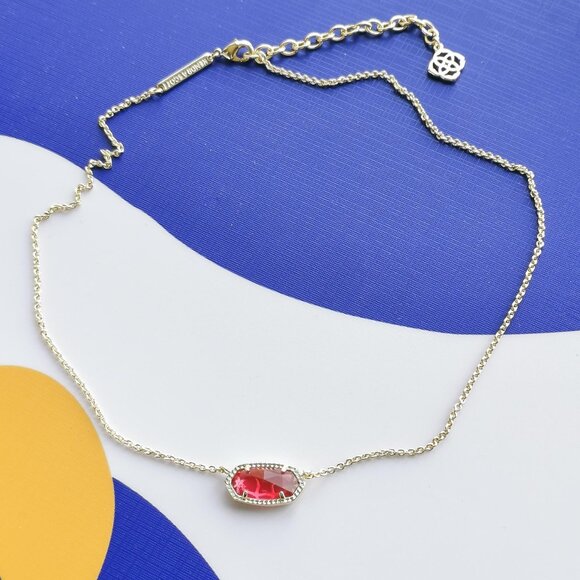 NEW Kendra Scott Gold Berry red glass Elisa Necklace - Picture 2 of 3